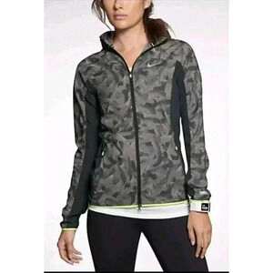 Nike Womens Feather Print Zip Up Lightweight Windbreaker Jacket Size Medium Gray